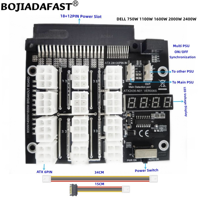 12 * PCI-E 6Pin Connector Brea - 2400W Server Psu Breakout Board recensie en prijs